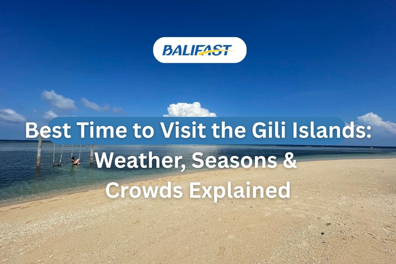 Calm turquoise sea and white sand beach on Gili Air during dry season