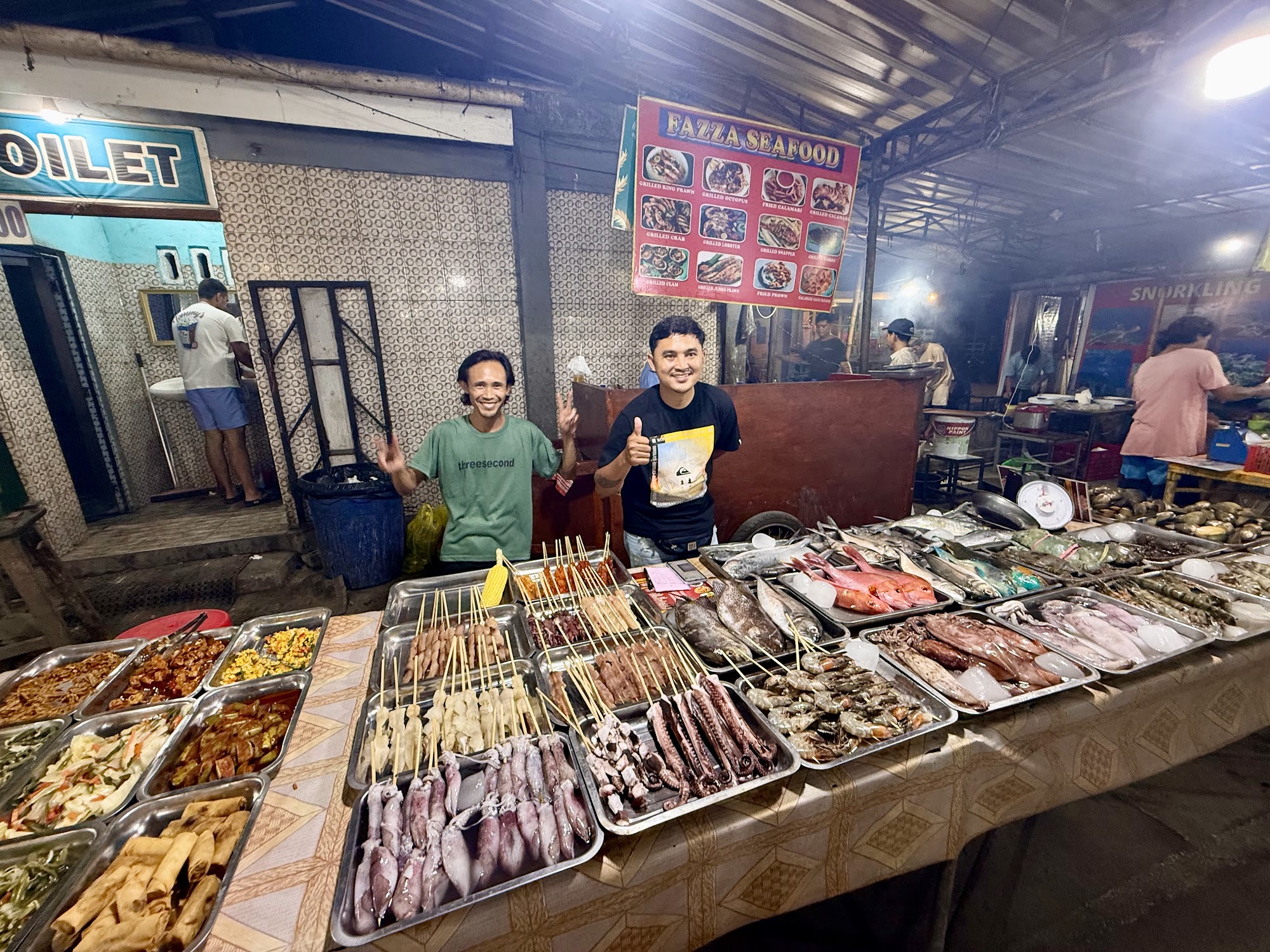 Grilled seafood stalls at the Gili Trawangan night market in the evening