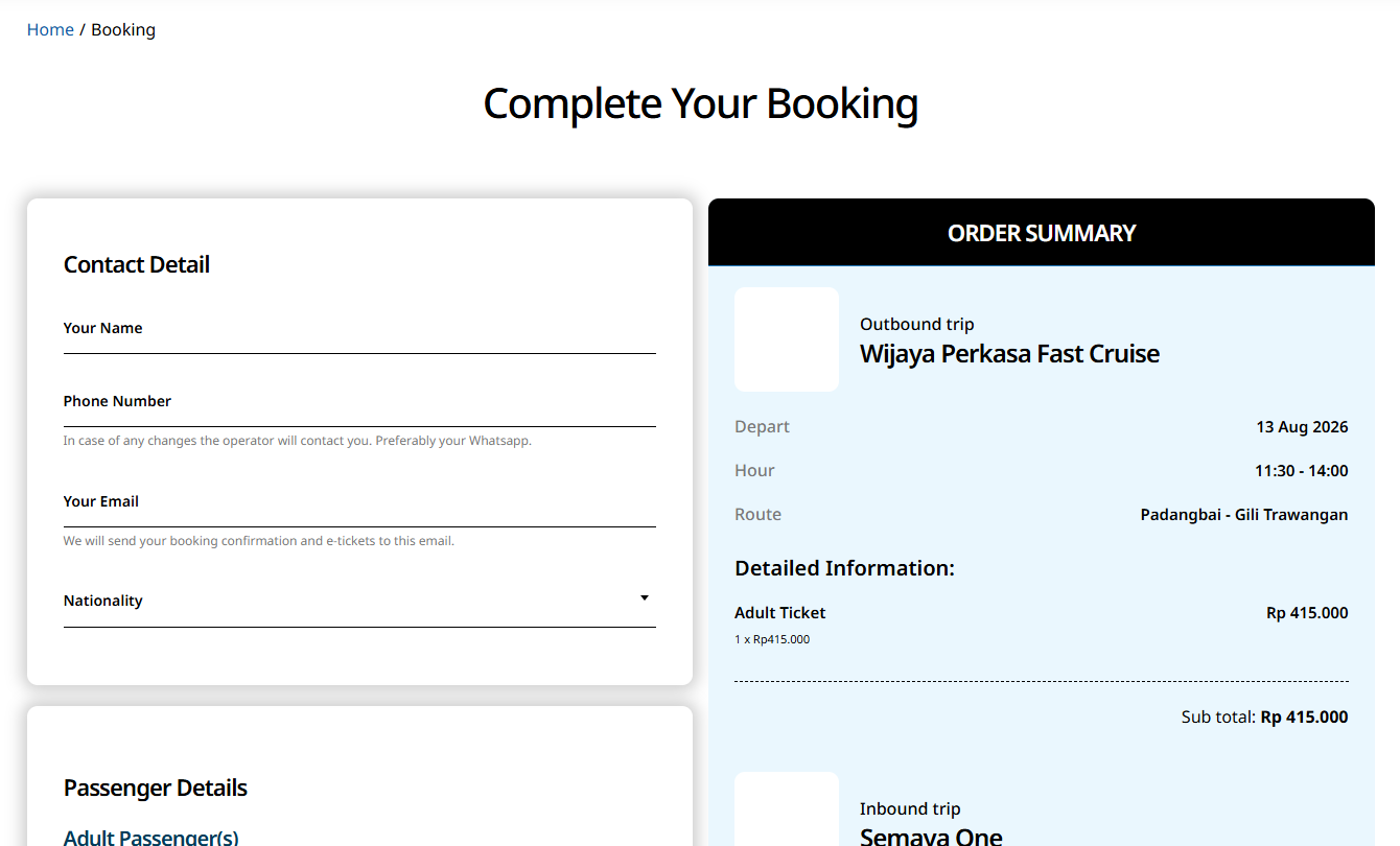 Provide contact and complete payment